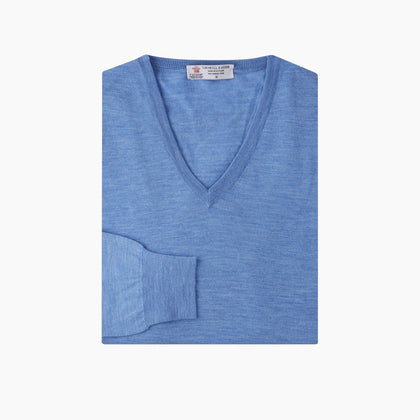 Sky Blue Fine Merino V-Neck Jumper Image 2