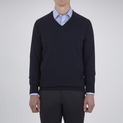 Indigo V-Neck Merino Wool Jumper Image 1