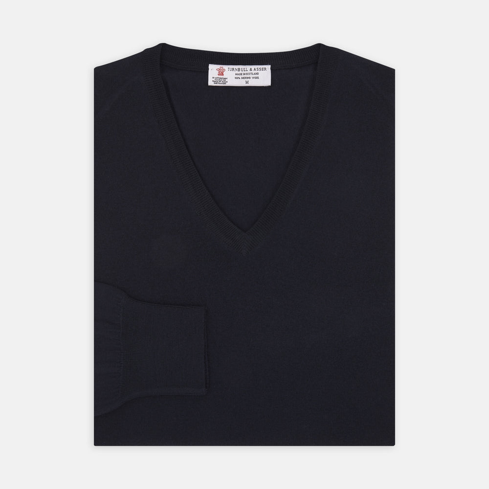 Indigo V-Neck Merino Wool Jumper