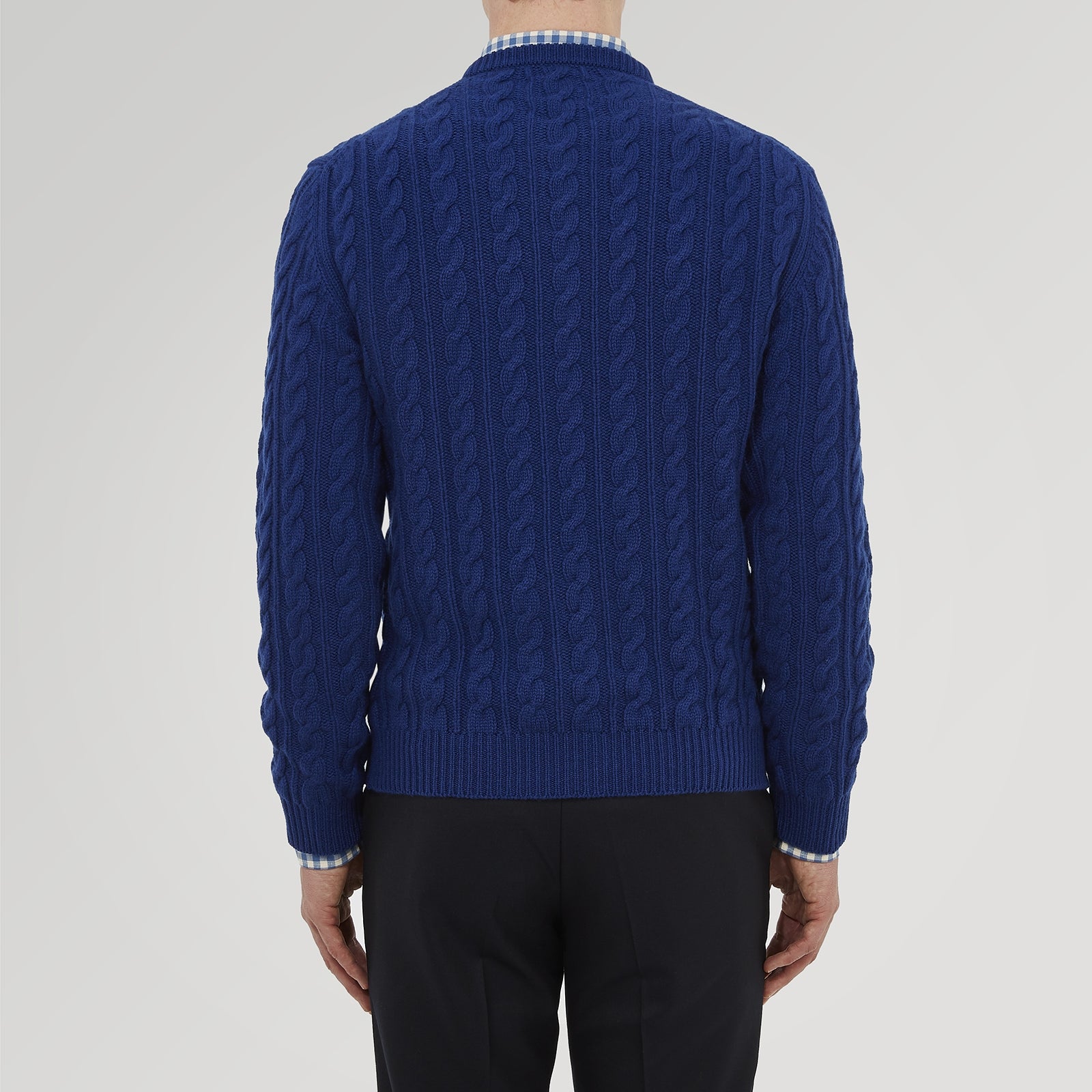 View 3 of product Blue Crew Neck Cable Knit Cashmere Jumper