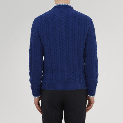 Blue Crew Neck Cable Knit Cashmere Jumper Image 2