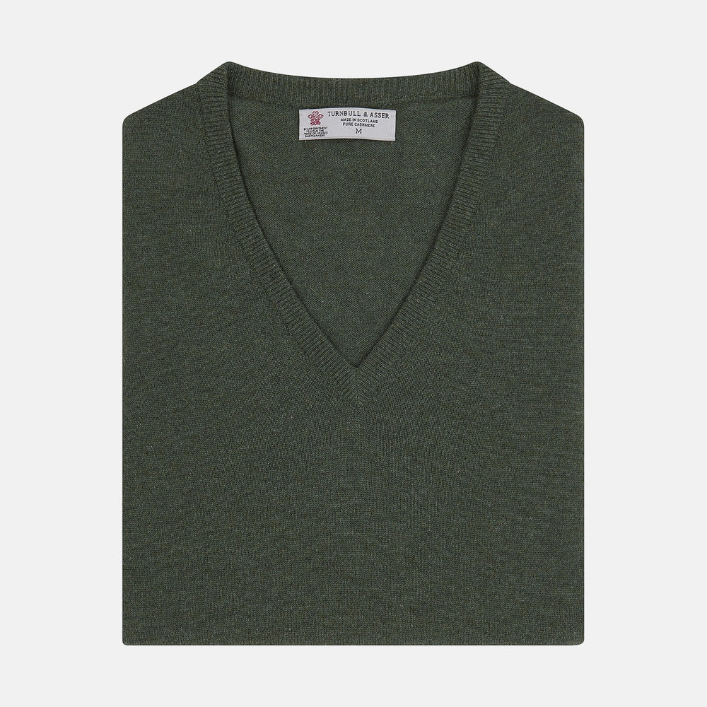 Green V-Neck Cashmere Slipover