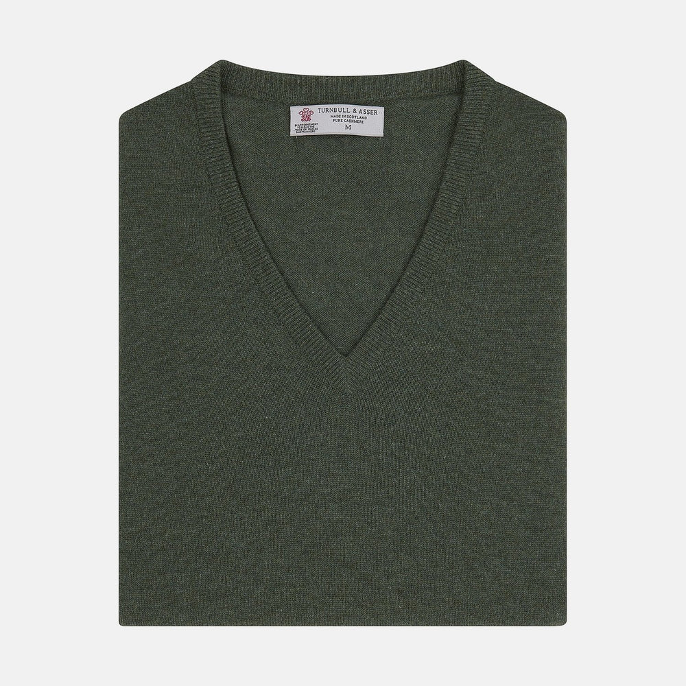 Green V-Neck Cashmere Slipover