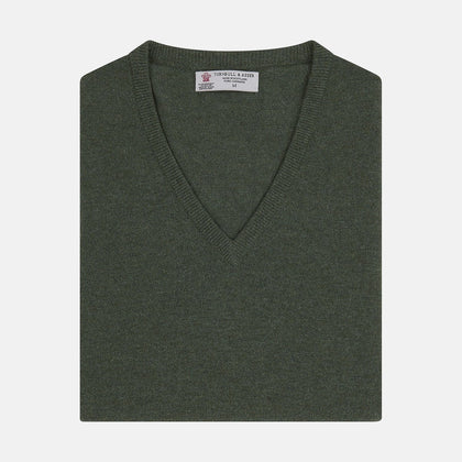Green V-Neck Cashmere Slipover