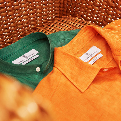 Orange Weekend Fit Long Sleeve Linen Shirt with Derby Collar and 1-Button Cuffs Image 4