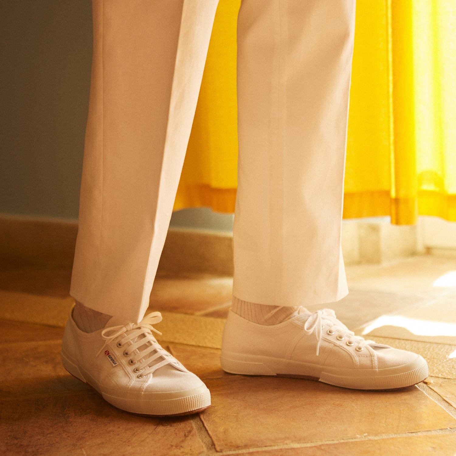 View 3 of product White Cotton Pleated Trousers