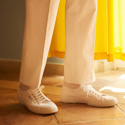 White Cotton Pleated Trousers Image 2