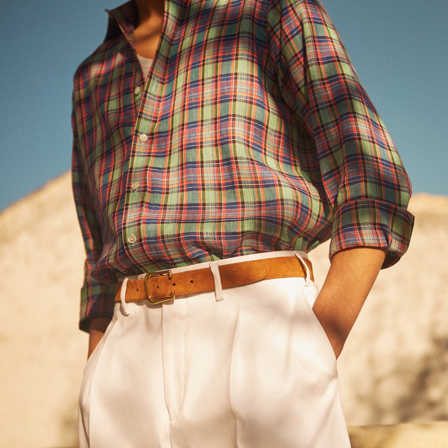 View 2 of product White Cotton Pleated Trousers