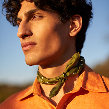 Orange Weekend Fit Long Sleeve Linen Shirt with Derby Collar and 1-Button Cuffs Image 1