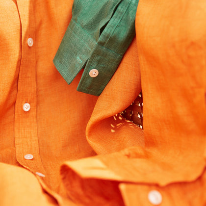 Orange Weekend Fit Long Sleeve Linen Shirt with Derby Collar and 1-Button Cuffs Image 5