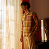 View 2 of product Orange Madras Check Holiday Fit Long Sleeve Linen Shirt with Revere Collar and 1-Button Cuff