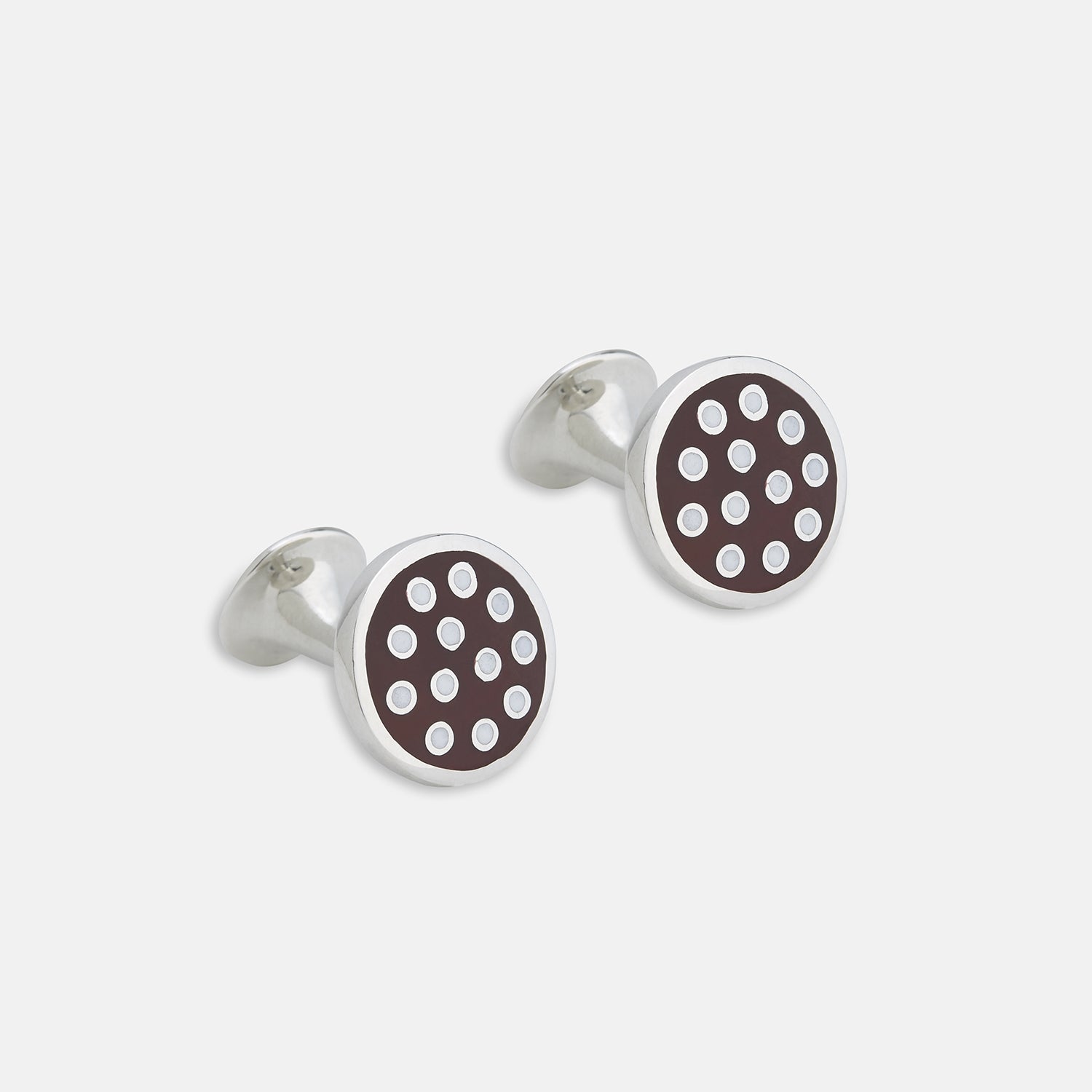 View 1 of product Spotted Burgundy and White Sterling Silver Enamelled Cufflinks