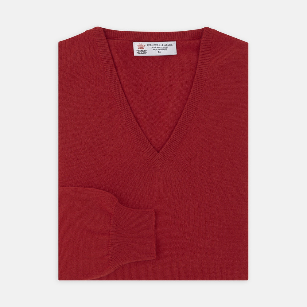Deep Red V-Neck Cashmere Jumper