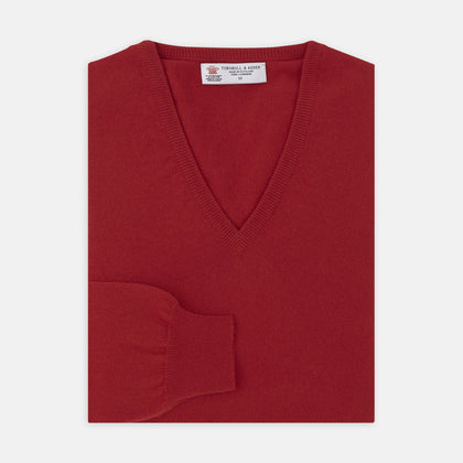 Deep Red V-Neck Cashmere Jumper