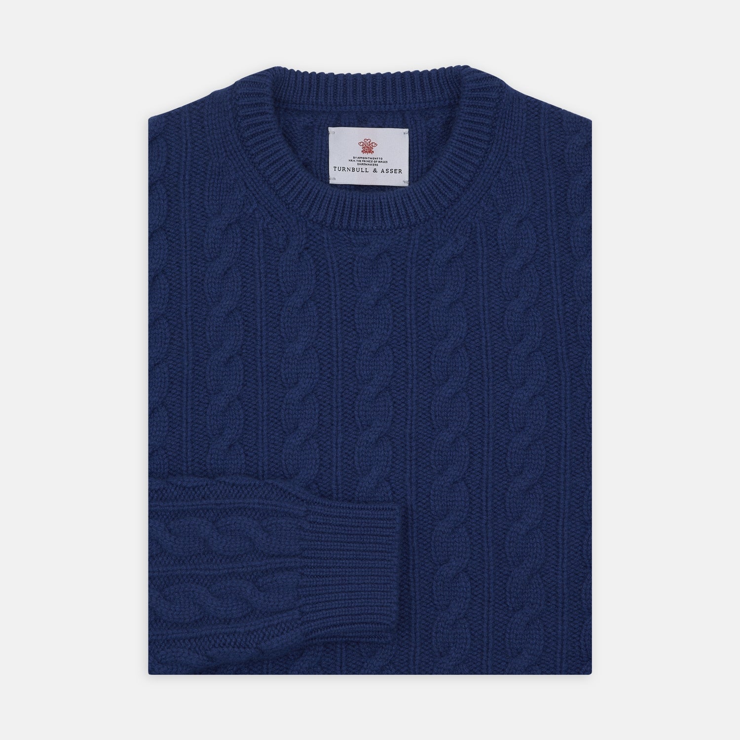 View 1 of product Blue Crew Neck Cable Knit Cashmere Jumper
