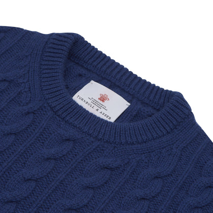 Blue Crew Neck Cable Knit Cashmere Jumper Image 3