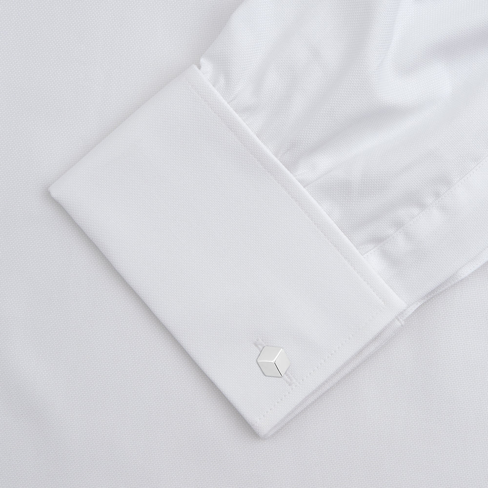 White Superfine Oxford Cotton Shirt with T&A Collar and Double Cuffs