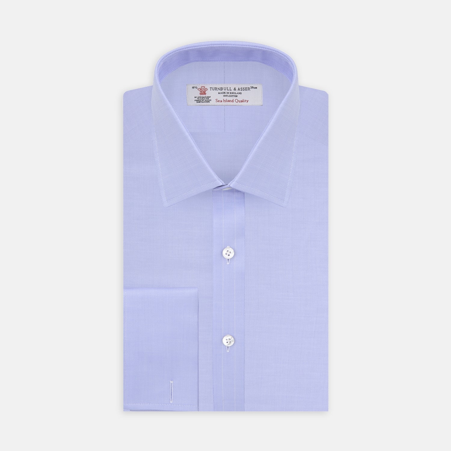 View 1 of product Light Blue Herringbone Sea Island Quality Cotton Shirt with T&A Collar and Double Cuffs