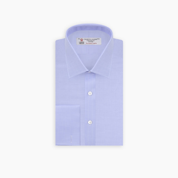 Light Blue Herringbone Sea Island Quality Cotton Shirt with T&A Collar and Double Cuffs Image 4