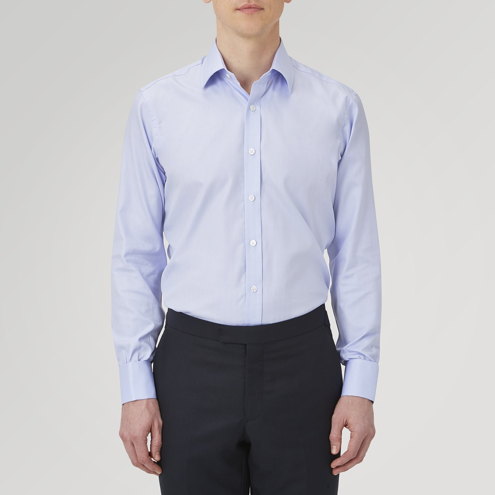View 2 of product Light Blue Herringbone Sea Island Quality Cotton Shirt with T&A Collar and Double Cuffs