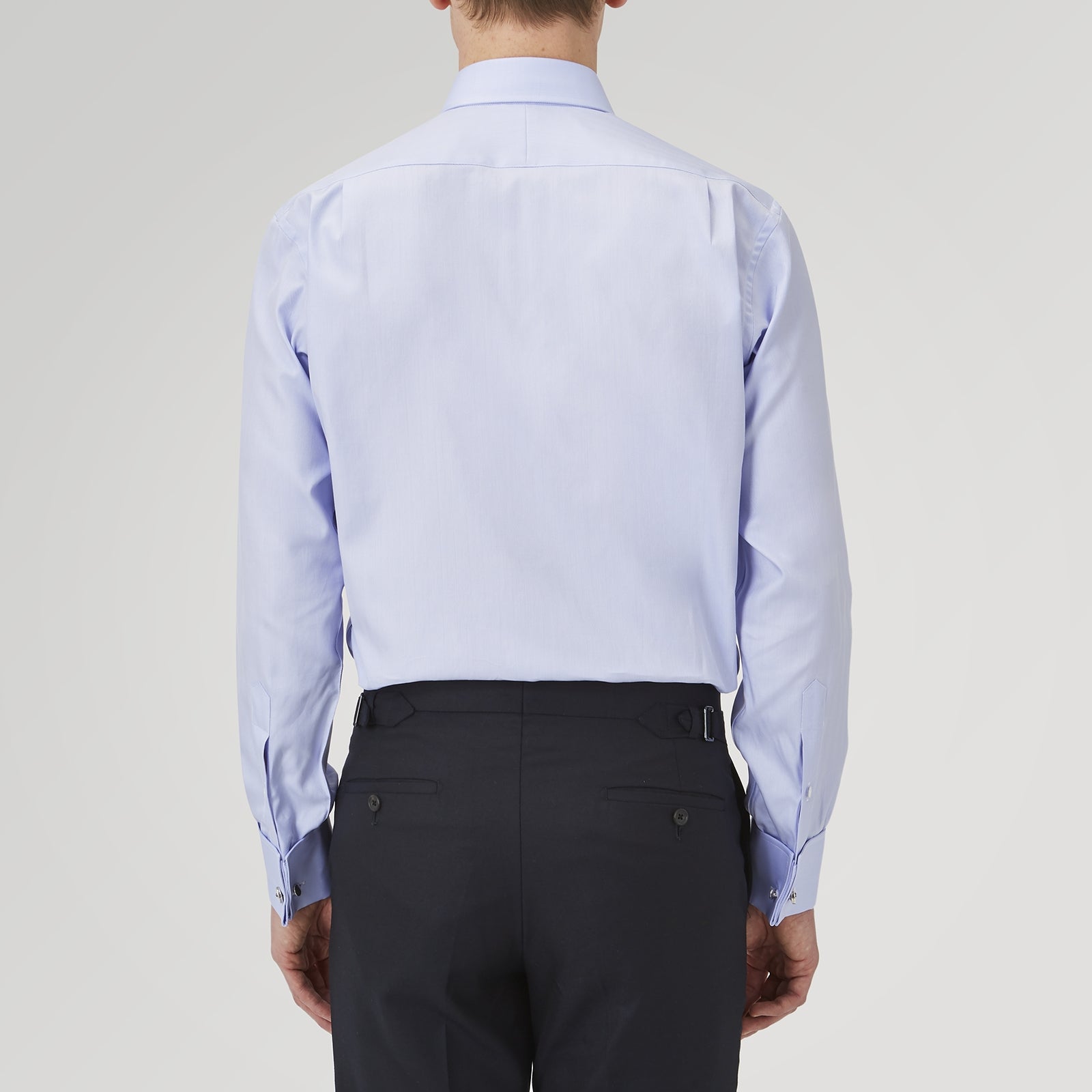 View 3 of product Light Blue Herringbone Sea Island Quality Cotton Shirt with T&A Collar and Double Cuffs