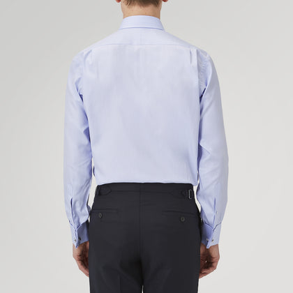 Light Blue Herringbone Sea Island Quality Cotton Shirt with T&A Collar and Double Cuffs Image 2