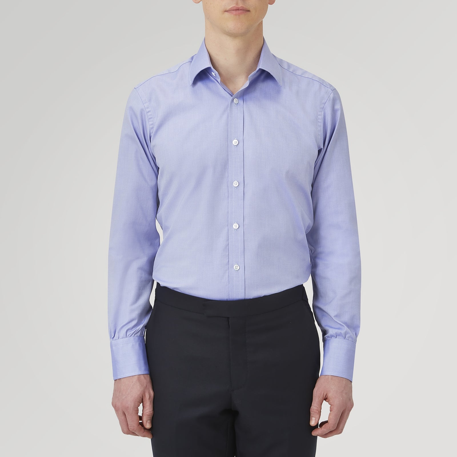 View 2 of product Blue Superfine Oxford Cotton Shirt with T&A Collar and 3-Button Cuffs