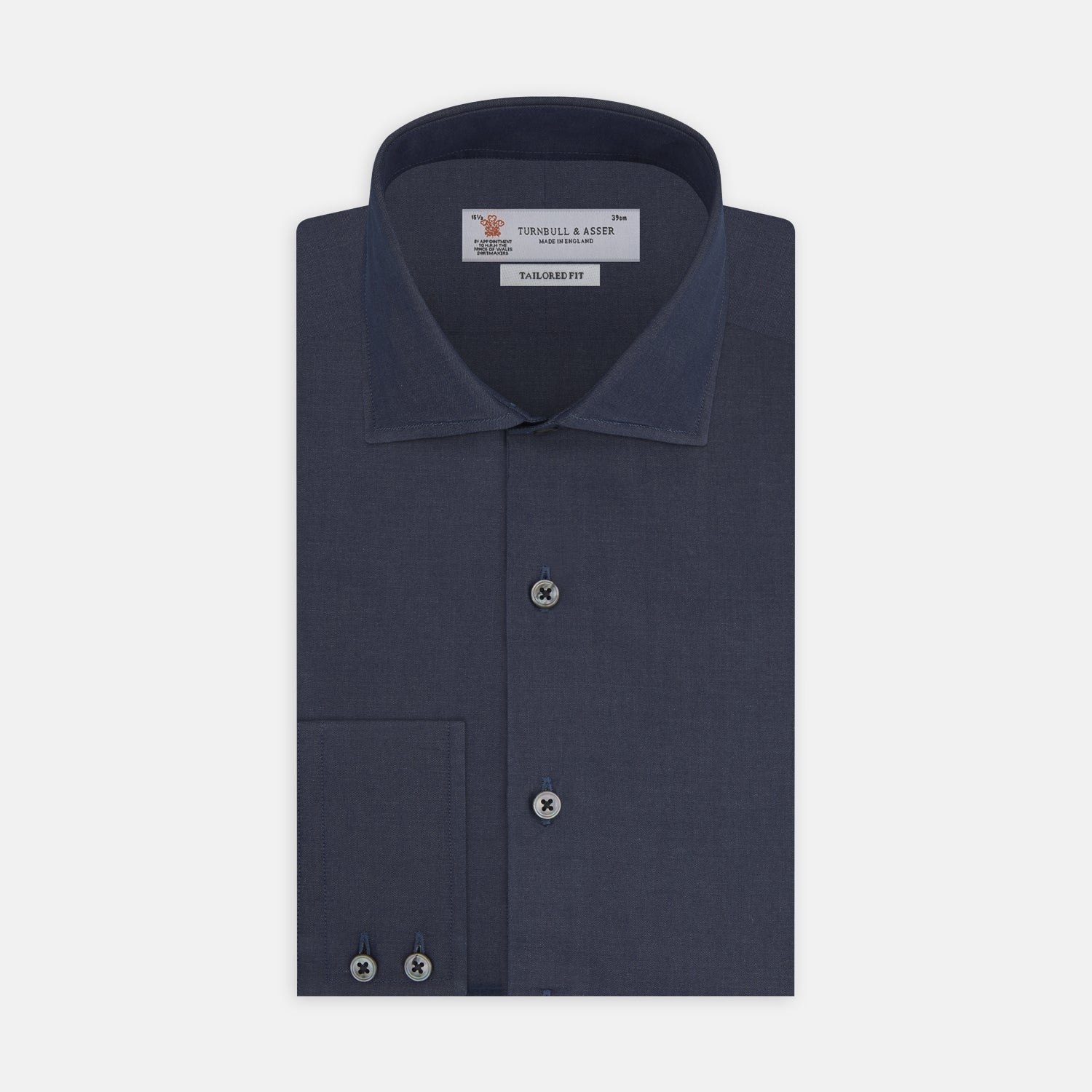 View 1 of product Tailored Fit Navy Cashmere Blend Shirt with Kent Collar and 2-Button Cuffs