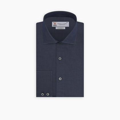 Tailored Fit Navy Cashmere Blend Shirt with Kent Collar and 2-Button Cuffs Image 2