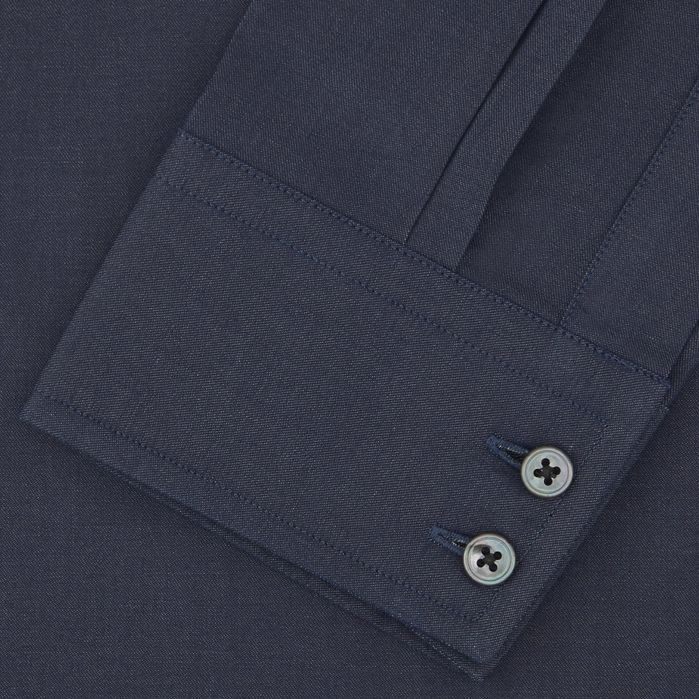 Tailored Fit Navy Cashmere Blend Shirt with Kent Collar and 2-Button Cuffs