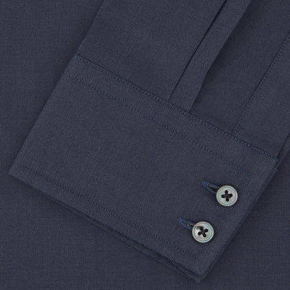 Tailored Fit Navy Cashmere Blend Shirt with Kent Collar and 2-Button Cuffs Image 1