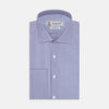 View 1 of product Tailored Fit Blue Fine Bengal Stripe Cotton Shirt with Kent Collar and Double Cuffs