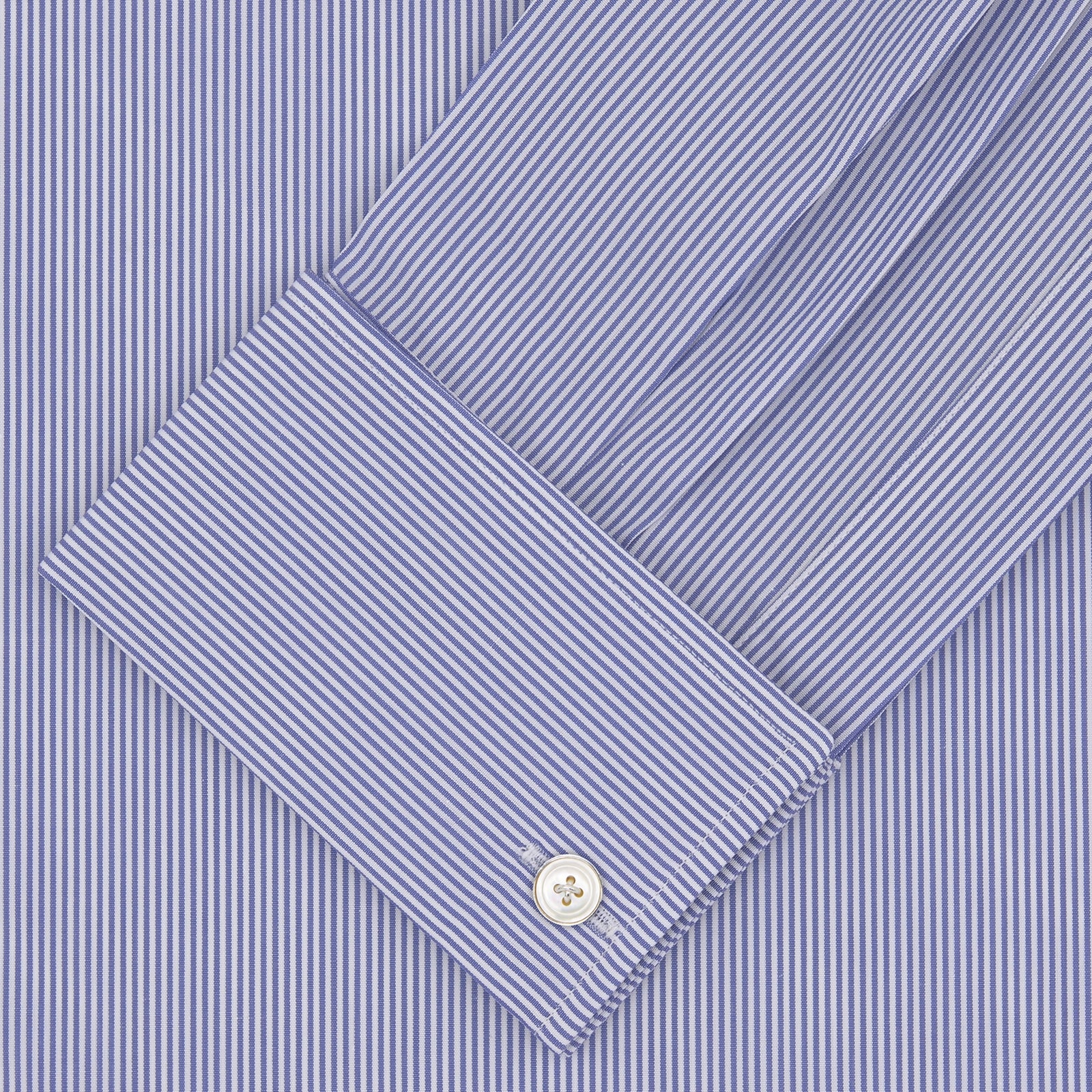 View 4 of product Tailored Fit Blue Fine Bengal Stripe Cotton Shirt with Kent Collar and Double Cuffs