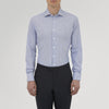 View 2 of product Tailored Fit Blue Fine Bengal Stripe Cotton Shirt with Kent Collar and Double Cuffs