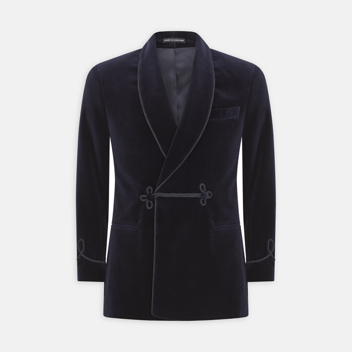 Navy Double Breasted Velvet Smoking Jacket