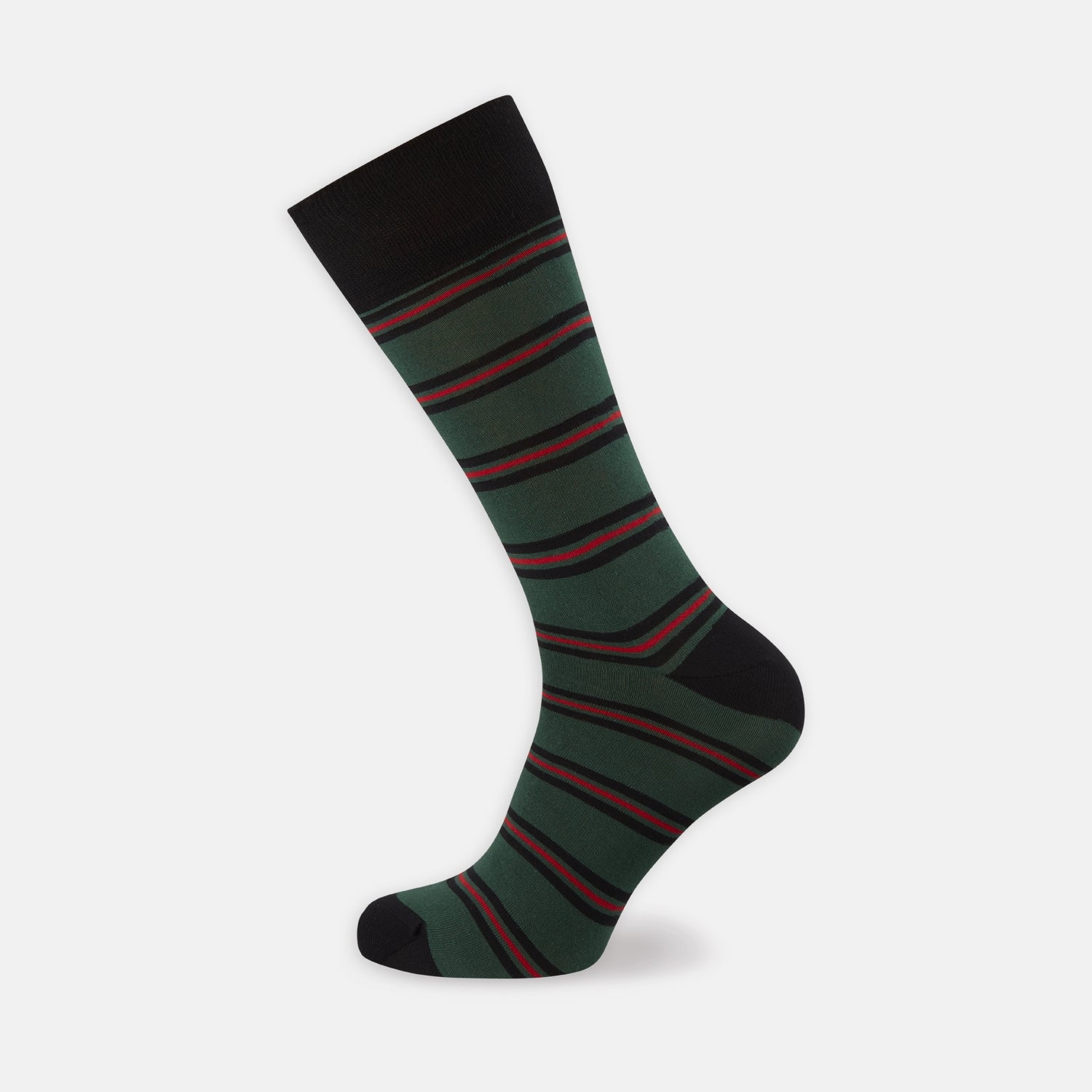 View 1 of product Forest Green, Black and Red Stripe Cotton Mix Short Socks