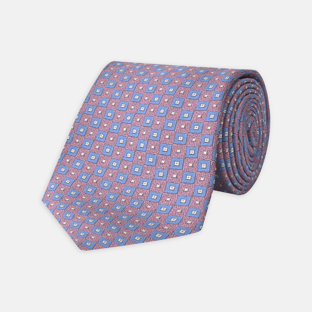 Pink and Blue Tiles Silk Tie