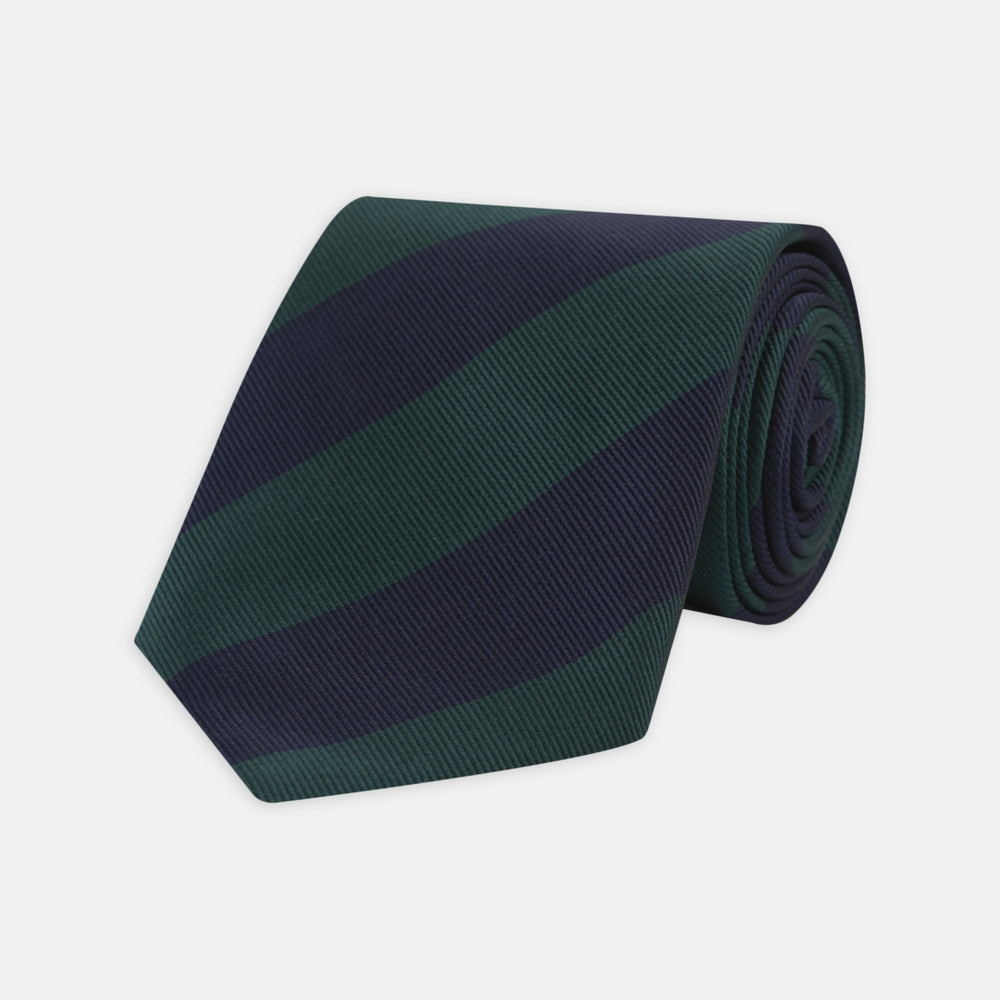 Navy and Forest Green Block Stripe Repp Silk Tie
