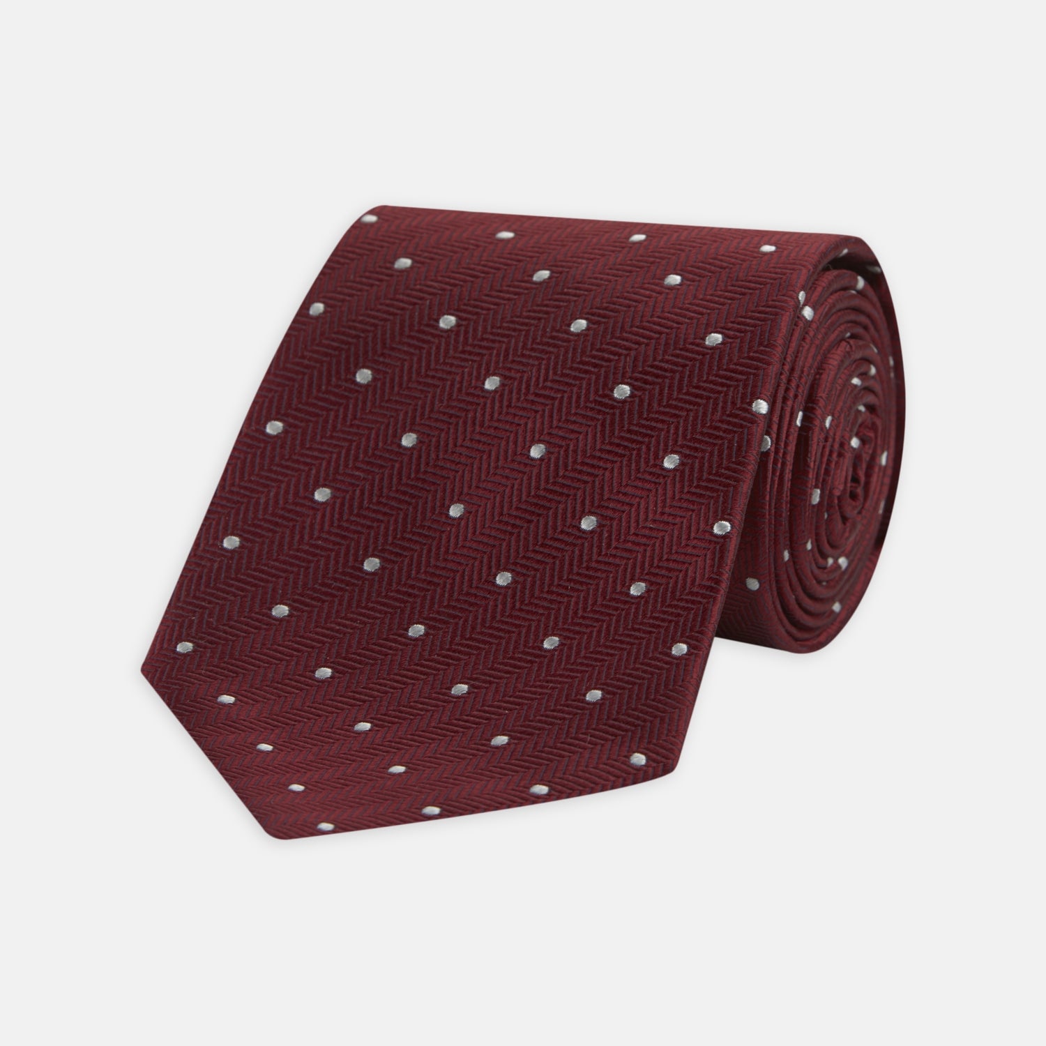 View 1 of product Burgundy and White Small Spot Herringbone Silk Tie