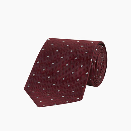 Burgundy and White Small Spot Herringbone Silk Tie Image 4