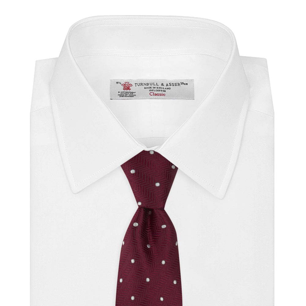 Burgundy and White Small Spot Herringbone Silk Tie