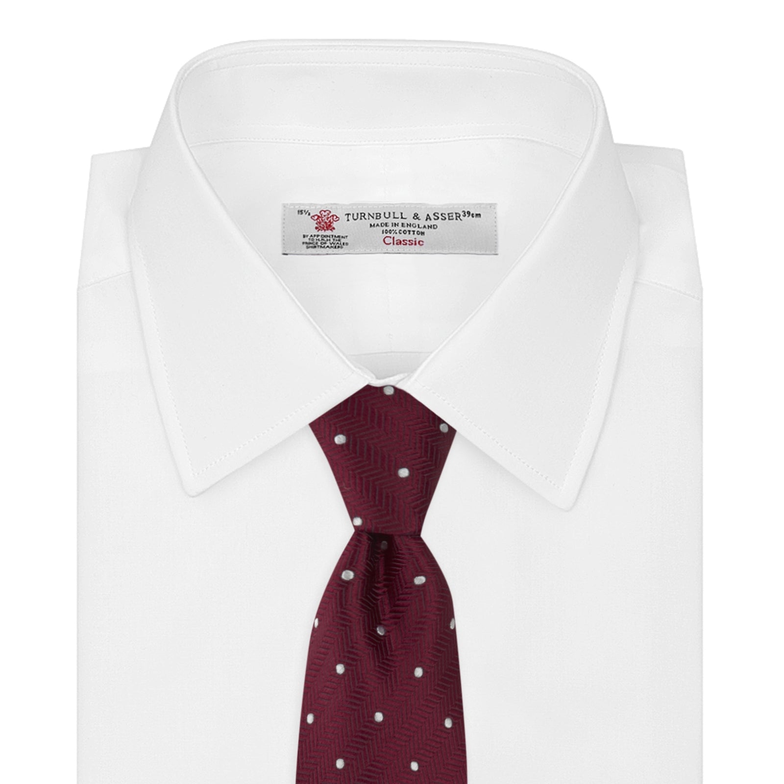 View 2 of product Burgundy and White Small Spot Herringbone Silk Tie