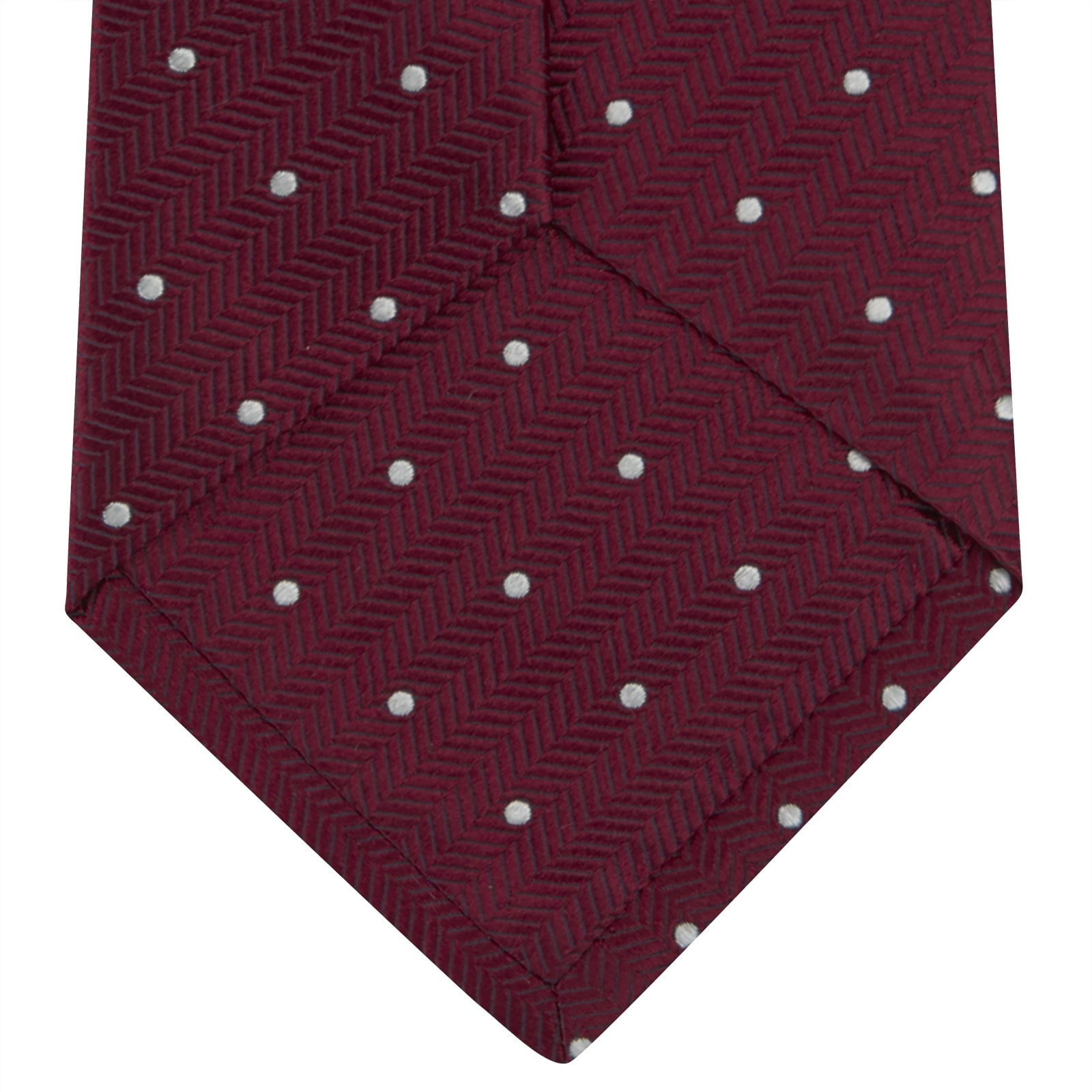 View 4 of product Burgundy and White Small Spot Herringbone Silk Tie