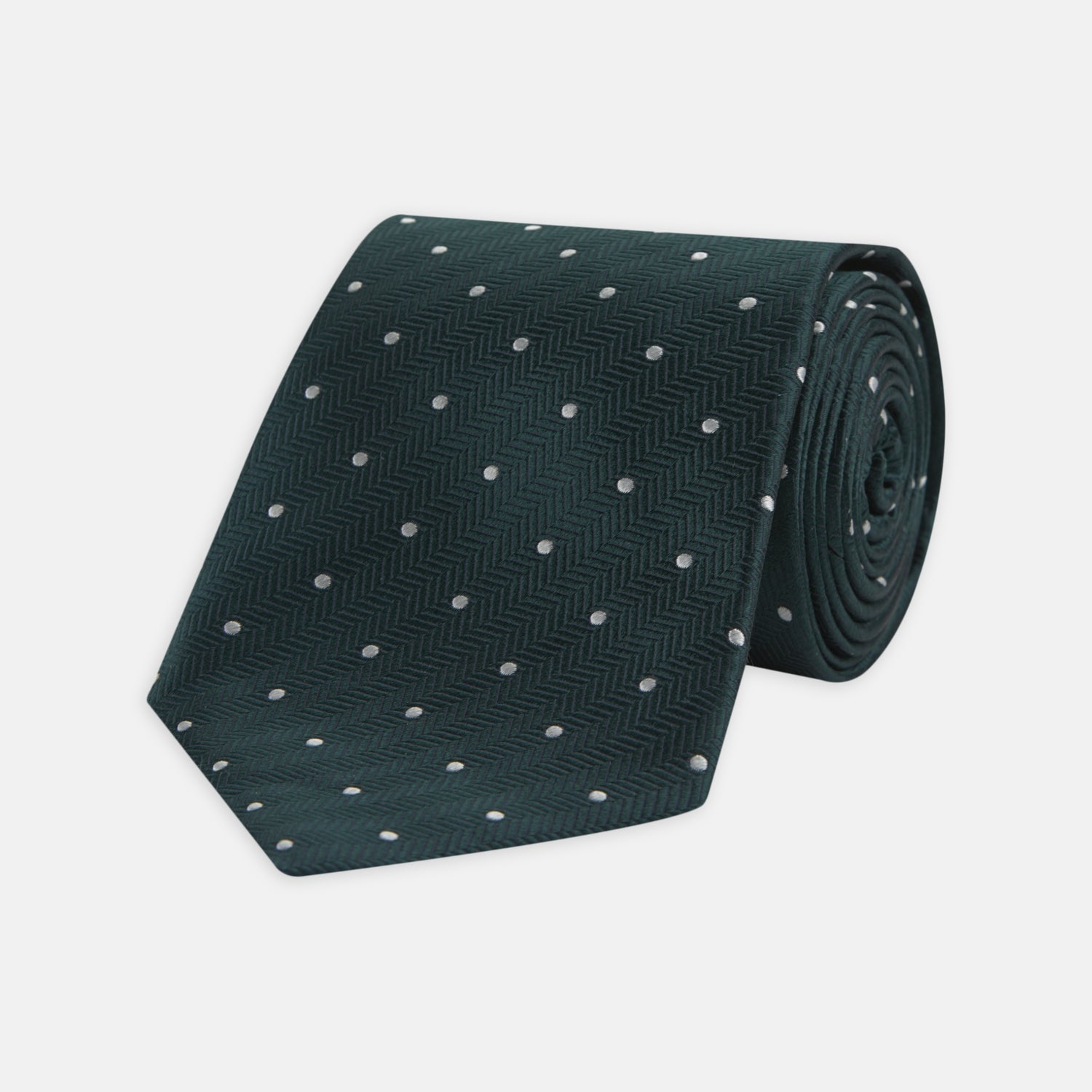 View 1 of product Forest Green and White Small Spot Herringbone Silk Tie