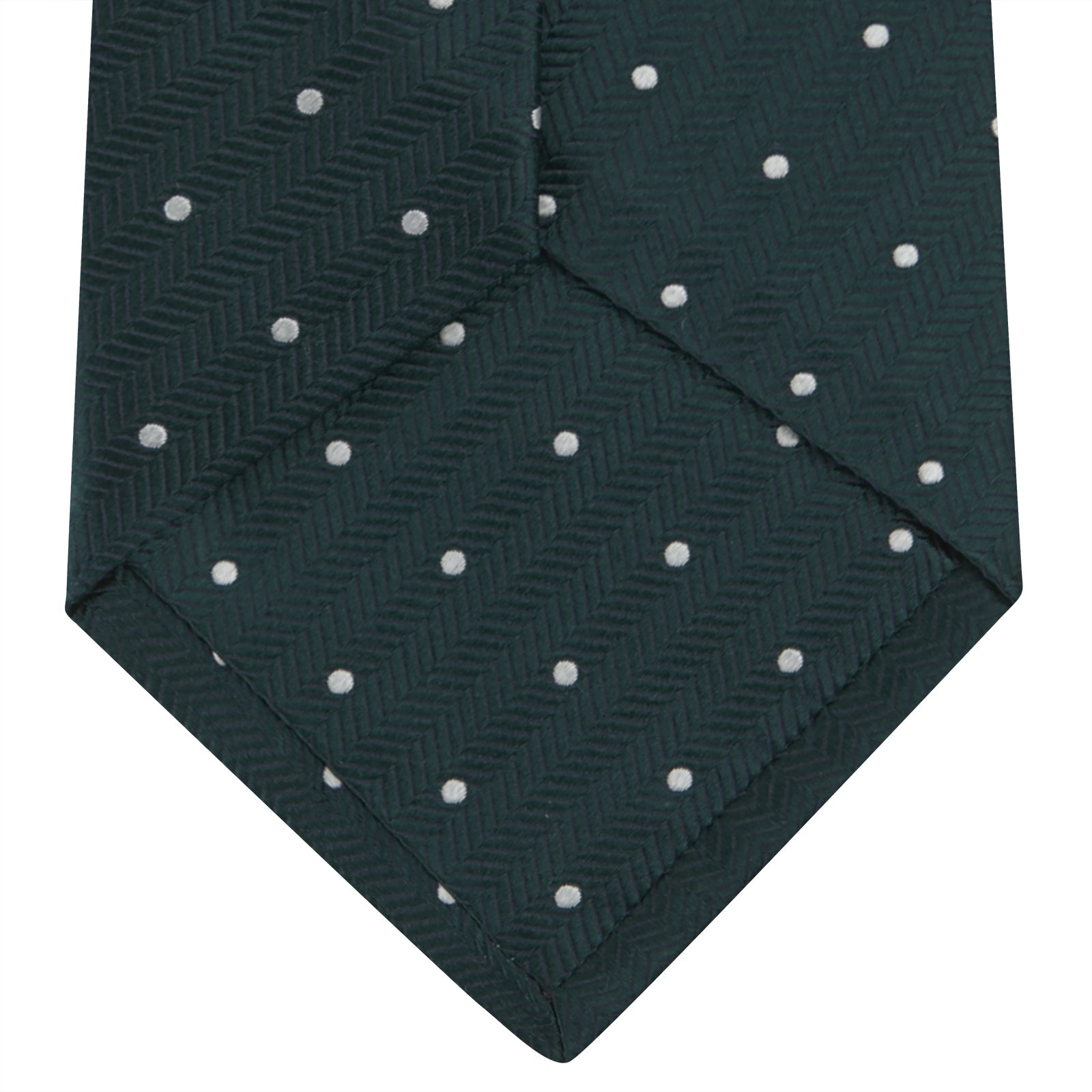 View 4 of product Forest Green and White Small Spot Herringbone Silk Tie