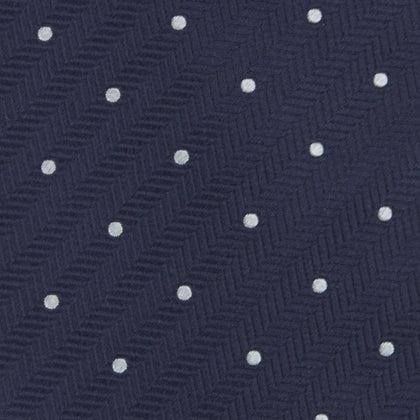 Navy and White Small Spot Herringbone Silk Tie Image 2
