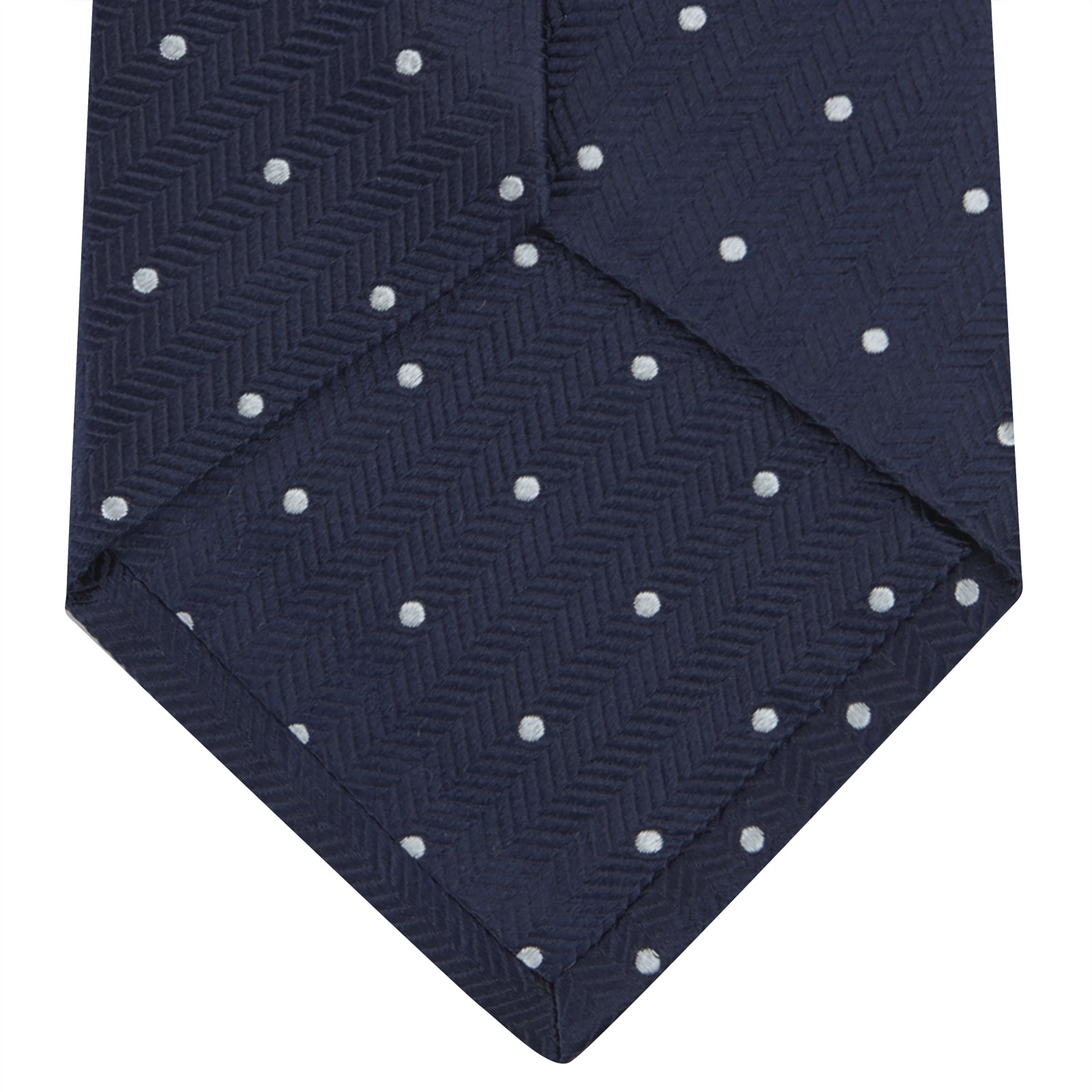 View 4 of product Navy and White Small Spot Herringbone Silk Tie