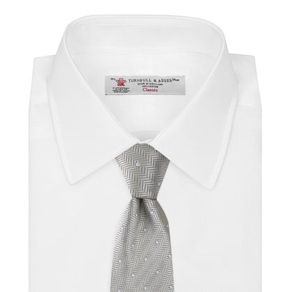 Silver and White Small Spot Herringbone Silk Tie