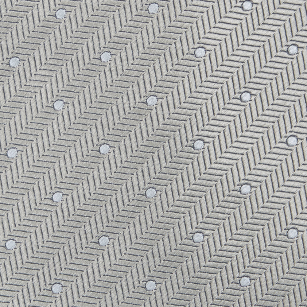 Silver and White Small Spot Herringbone Silk Tie