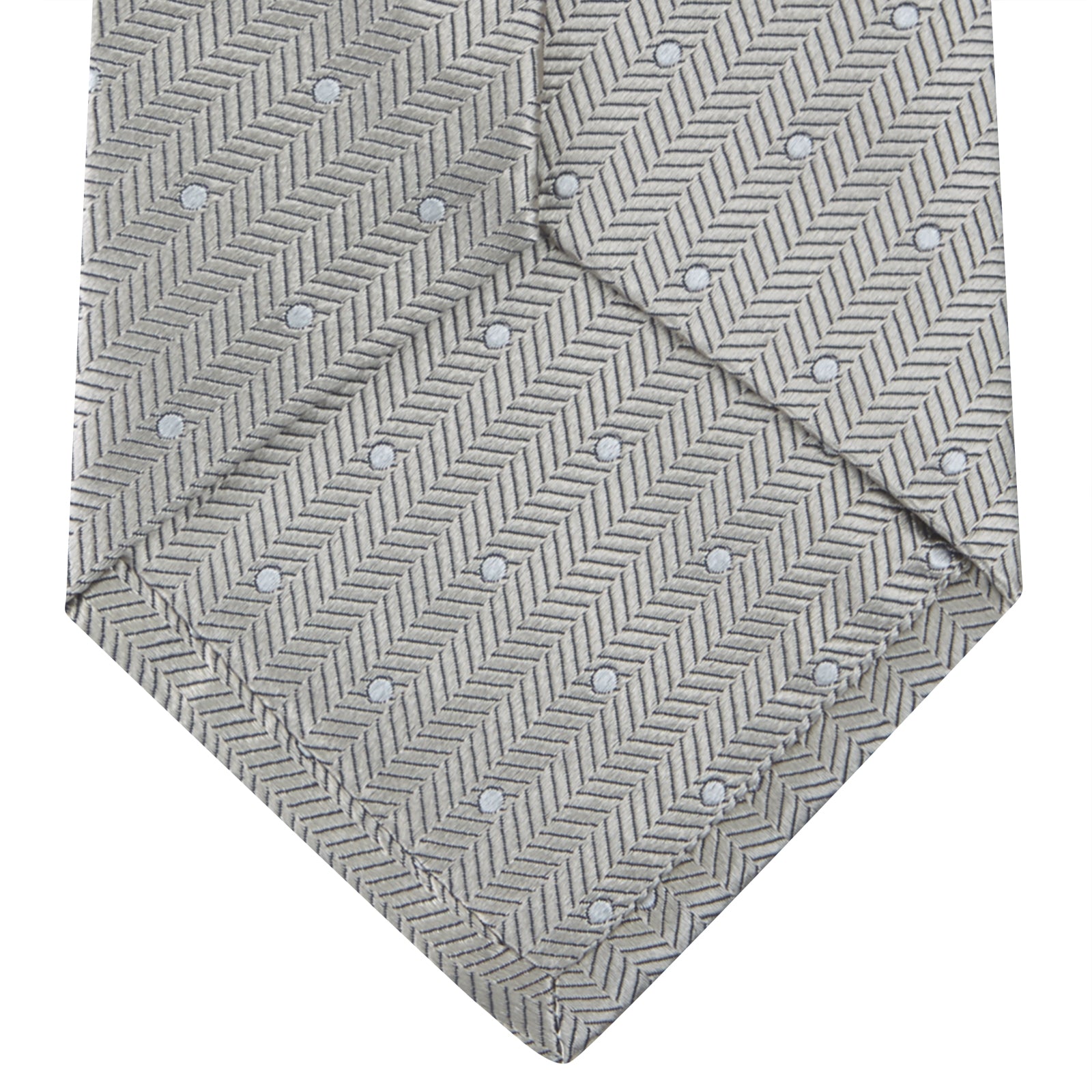 View 4 of product Silver and White Small Spot Herringbone Silk Tie